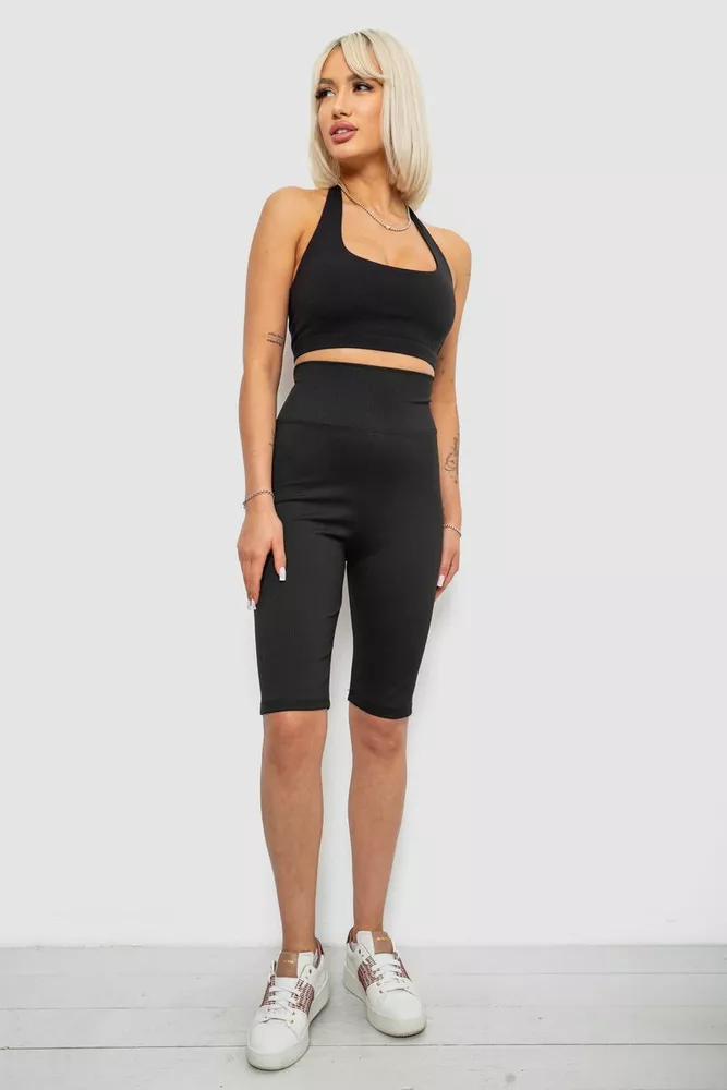 Купити Велотреки жіночі в рубчик, колір чорний, 214R085 - Фото №2