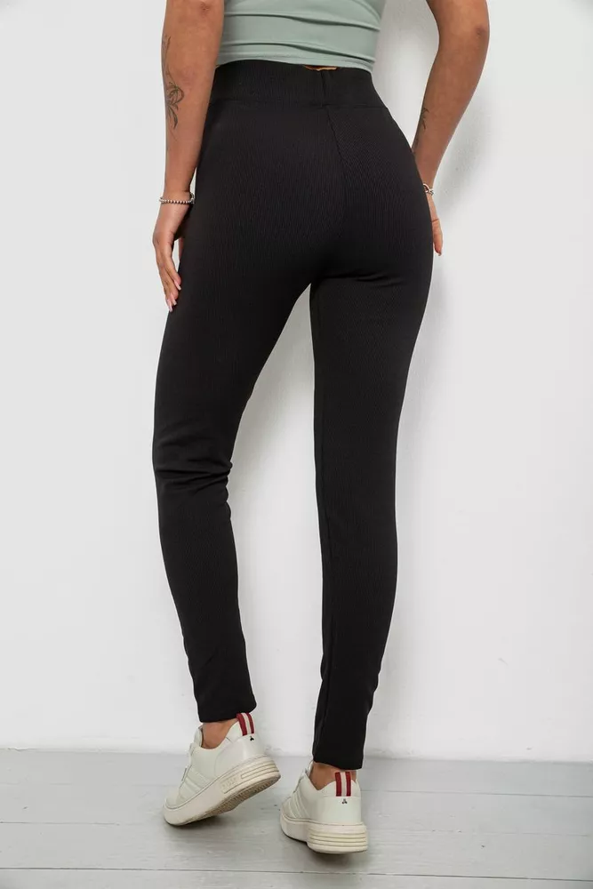 Купить Лосины женские однотонные в рубчик на флисе, цвет черный, 214R325 - Фото №4