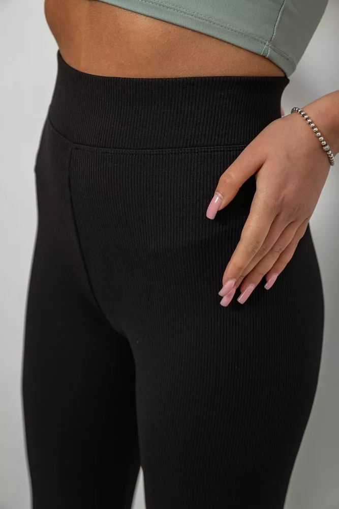 Купить Лосины женские однотонные в рубчик на флисе, цвет черный, 214R325 - Фото №5