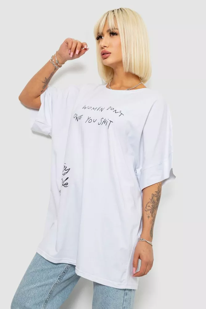 Купити Футболка жіноча з принтом, колір білий, 244R4003 оптом - Фото №3