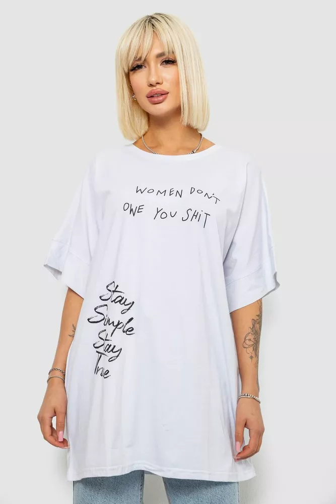 Купити Футболка жіноча з принтом, колір білий, 244R4003 оптом - Фото №1