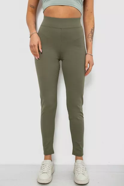 Лосини жіночі однотонні в рубчик на флісі, колір оливковий, 214R325