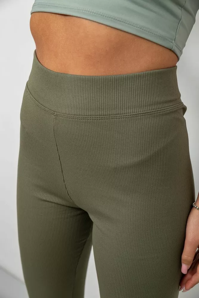 Купить Лосины женские однотонные в рубчик на флисе, цвет оливковый, 214R325 - Фото №5