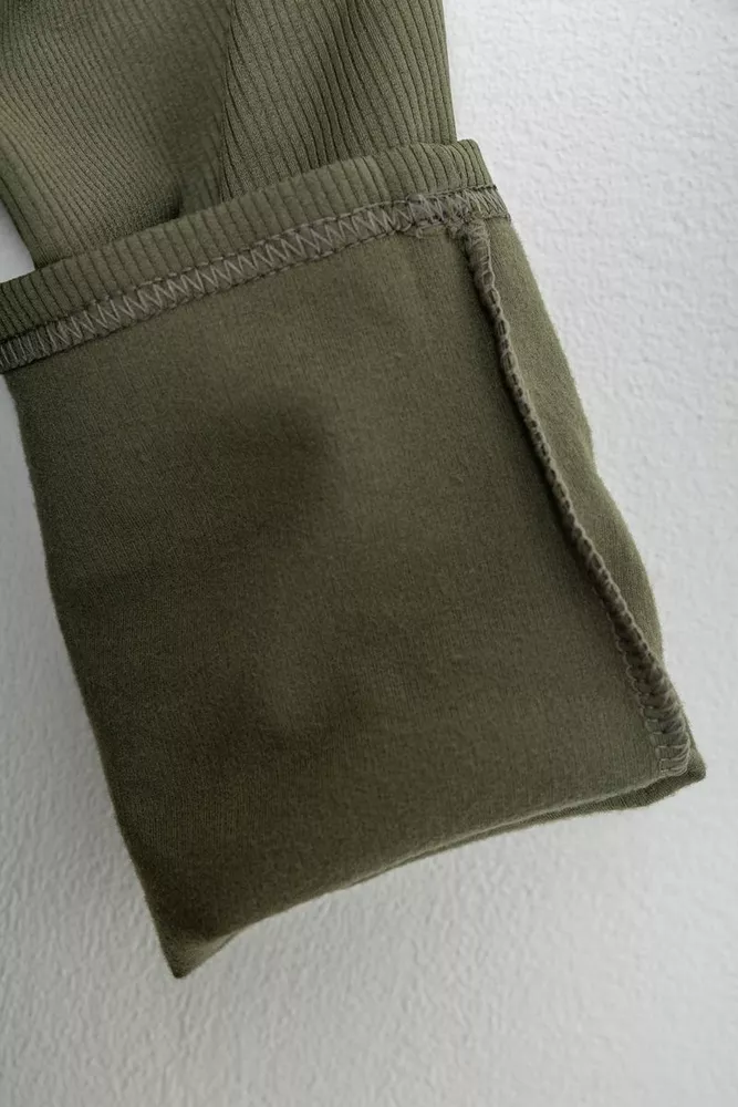 Купить Лосины женские однотонные в рубчик на флисе, цвет оливковый, 214R325 - Фото №6