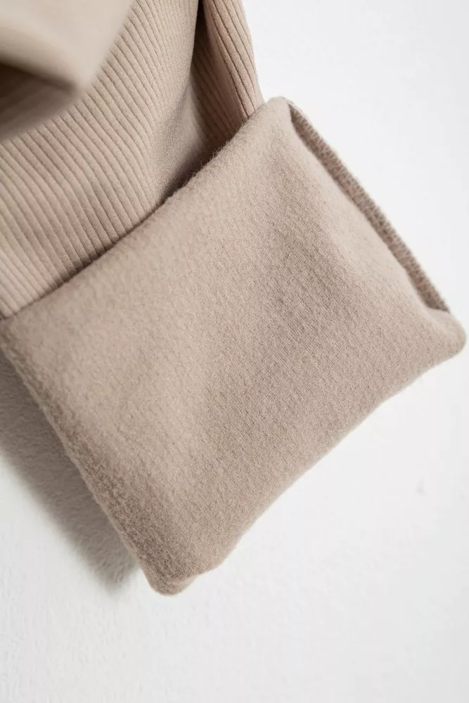 Купити Лосини жіночі однотонні в рубчик на флісі, колір бежевий, 214R325 - Фото №6