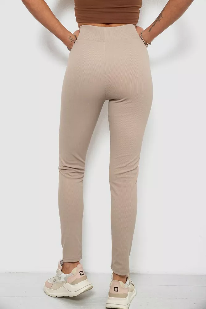 Купити Лосини жіночі однотонні в рубчик на флісі, колір бежевий, 214R325 - Фото №4