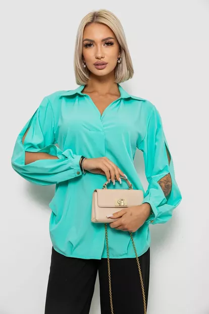 Блуза однотонна  уцінка, колір бірюзовий, 230R1162-U