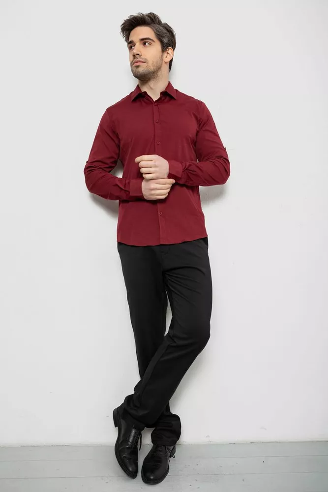 Купити Сорочка чоловіча однотонна з принтом, колір бордовий, 186R6918-4 - Фото №2