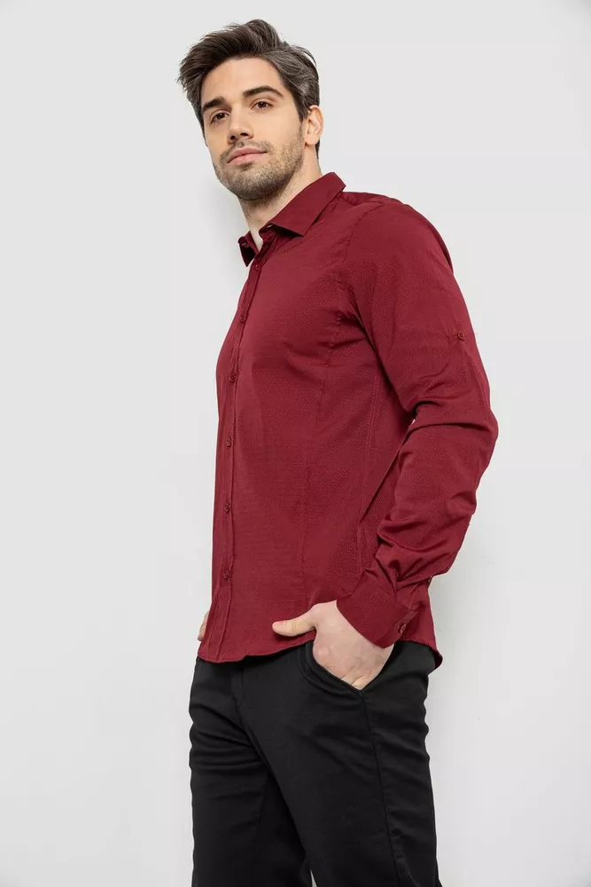 Купити Сорочка чоловіча однотонна з принтом, колір бордовий, 186R6918-4 - Фото №3
