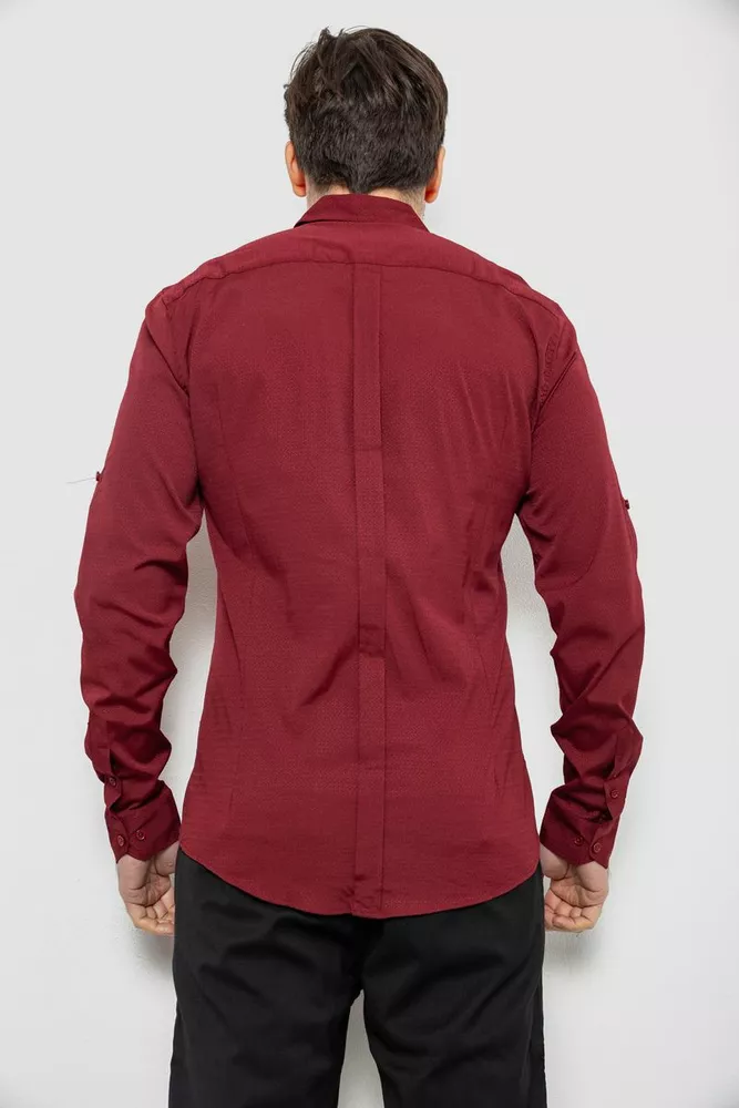 Купити Сорочка чоловіча однотонна з принтом, колір бордовий, 186R6918-4 - Фото №4