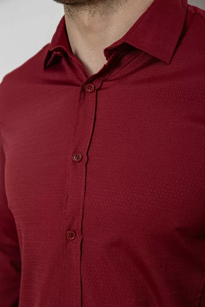 Купити Сорочка чоловіча однотонна з принтом, колір бордовий, 186R6918-4 - Фото №5