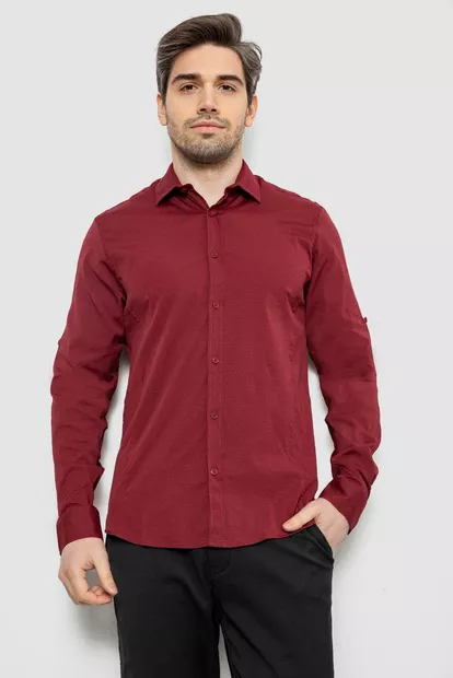 Рубашка мужская однотонная с принтом, цвет бордовый, 186R6918-4