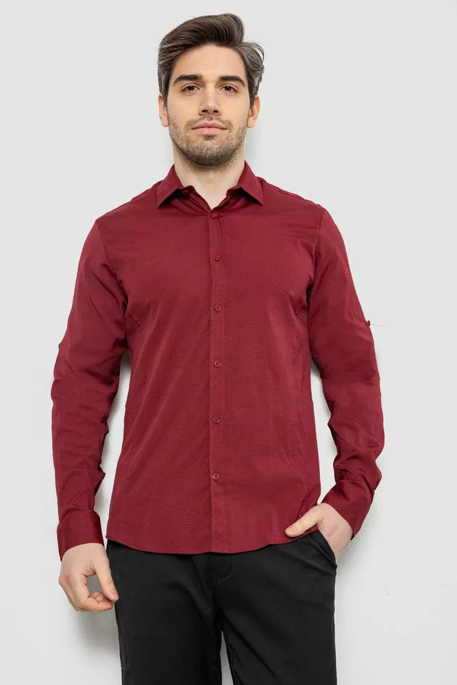 Купити Сорочка чоловіча однотонна з принтом, колір бордовий, 186R6918-4 - Фото №1