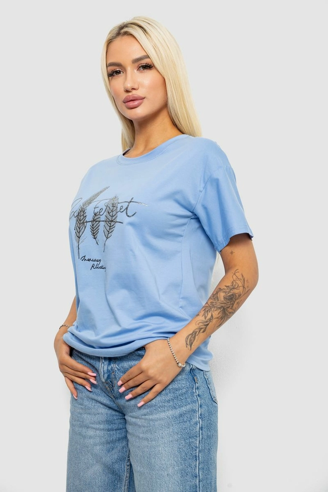 Купить Футболка женская с принтом, цвет голубой, 221R2803 - Фото №3