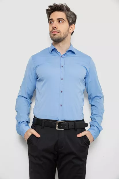 Рубашка мужская однотонная с принтом, цвет голубой, 186R6918-4
