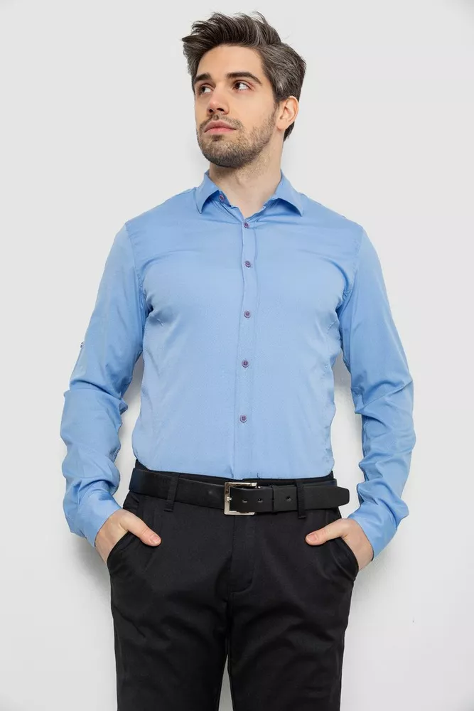 Купити Сорочка чоловіча однотонна з принтом, колір блакитний, 186R6918-4 - Фото №1
