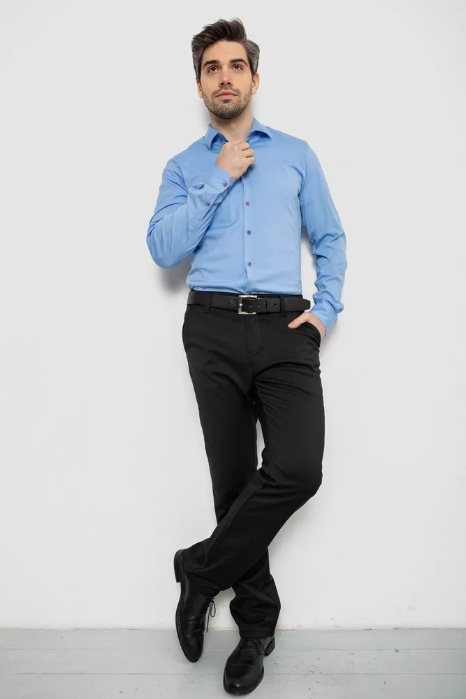 Купити Сорочка чоловіча однотонна з принтом, колір блакитний, 186R6918-4 - Фото №2