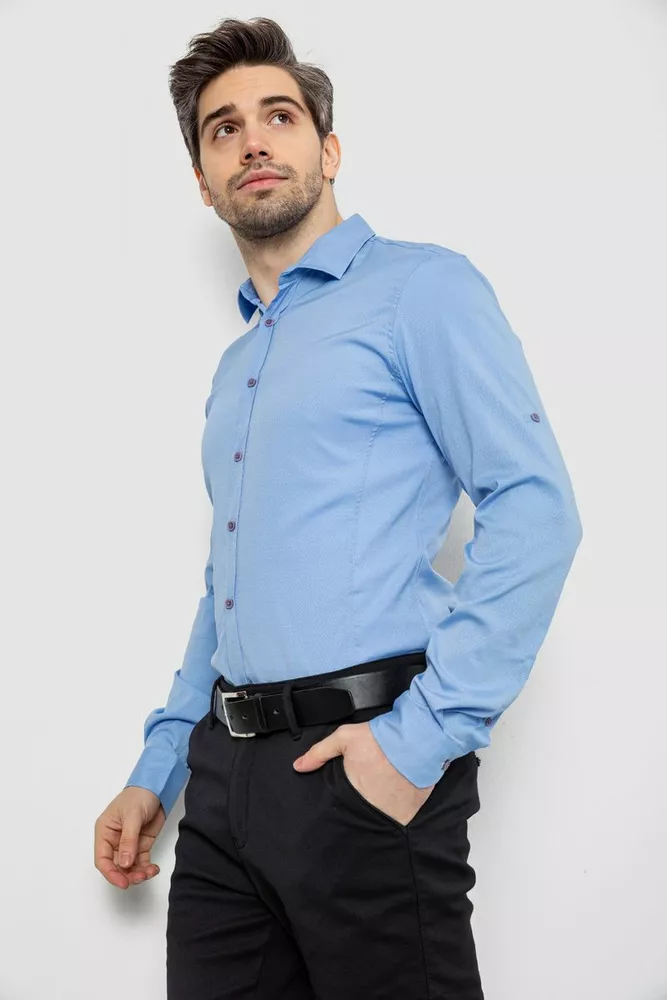 Купити Сорочка чоловіча однотонна з принтом, колір блакитний, 186R6918-4 - Фото №3