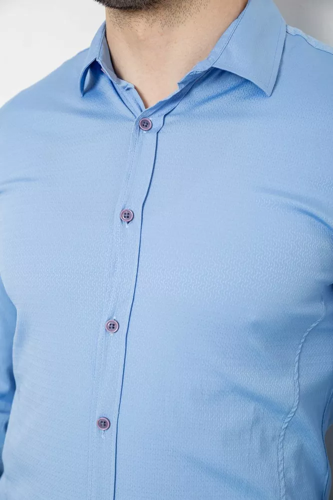 Купити Сорочка чоловіча однотонна з принтом, колір блакитний, 186R6918-4 - Фото №5