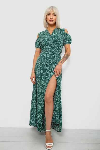 Сукня жіноча на запах з принтом софт, колір зелений, 257R358-2