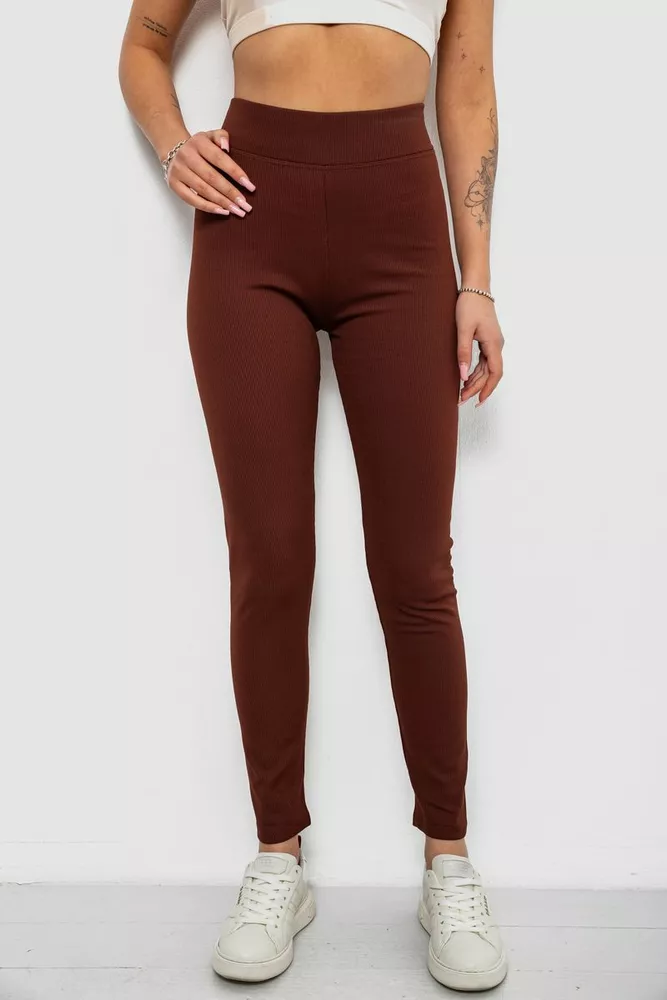 Купити Лосини жіночі однотонні в рубчик на флісі, колір коричневий, 214R325 - Фото №1