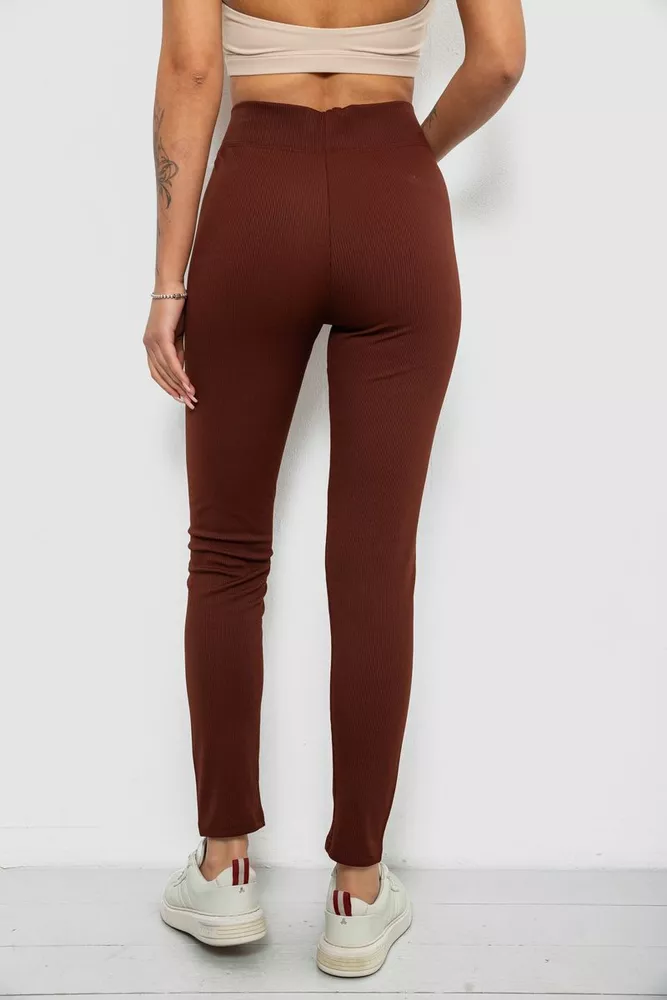 Купити Лосини жіночі однотонні в рубчик на флісі, колір коричневий, 214R325 - Фото №4