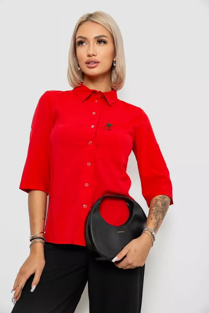 Купити Блуза класична з принтом  уцінка, колір червоний, 230R191-U - Фото №1