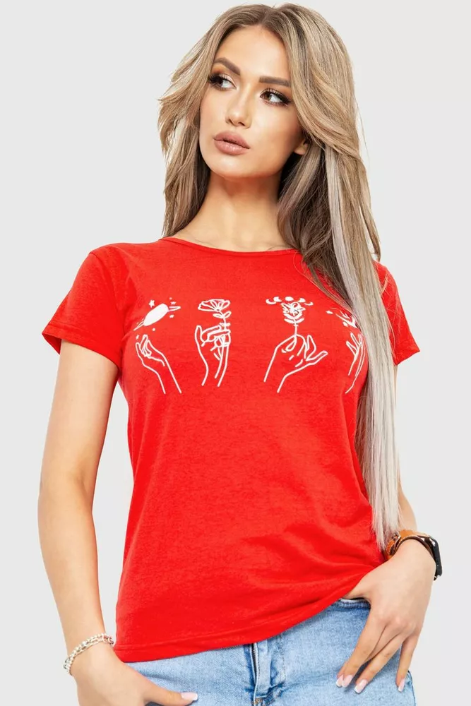 Купити Футболка жіноча з принтом, колір червоний, 221R3002 - Фото №1