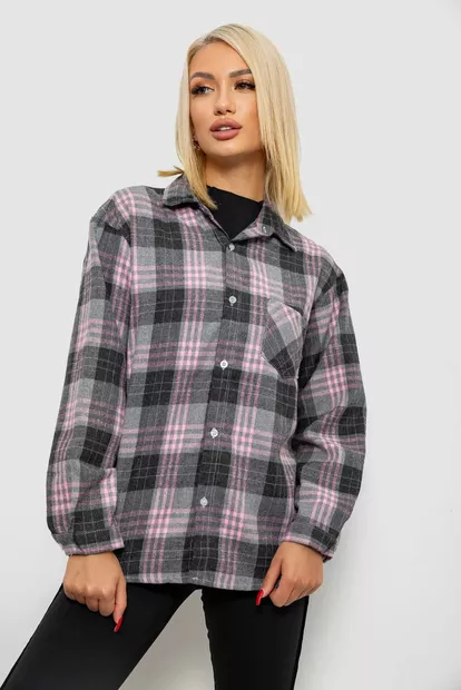 Рубашка женская в клетку  -уценка, цвет серый, 244R1070-2-U