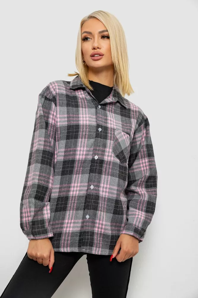 Купить Рубашка женская в клетку  -уценка, цвет серый, 244R1070-2-U - Фото №1
