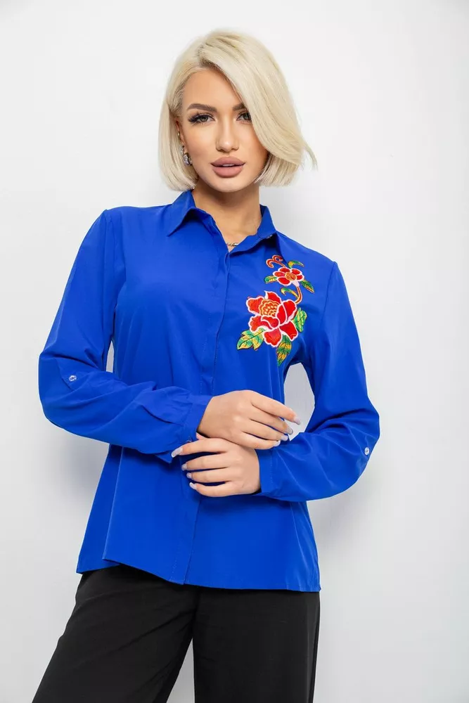 Купить Рубашка женская классическая с аппликацией, цвет электрик, 230R014 - Фото №1