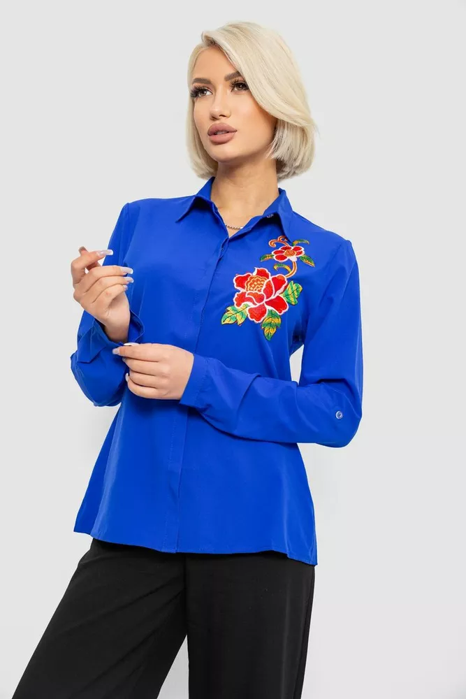 Купить Рубашка женская классическая с аппликацией, цвет электрик, 230R014 - Фото №3