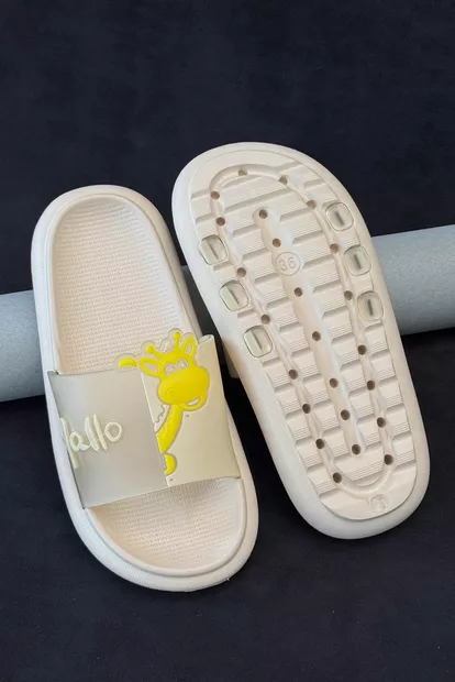 Шлепанцы женские с аппликацией, цвет бежевый, 243R5028-4