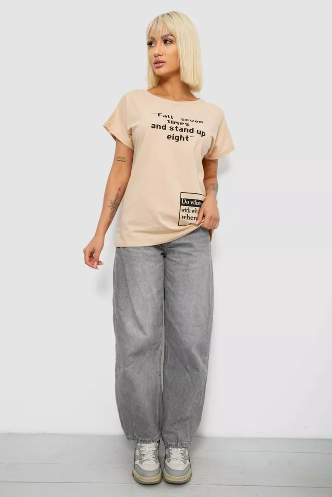 Купить Футболка женская с принтом, цвет бежевый, 244R2004 - Фото №2