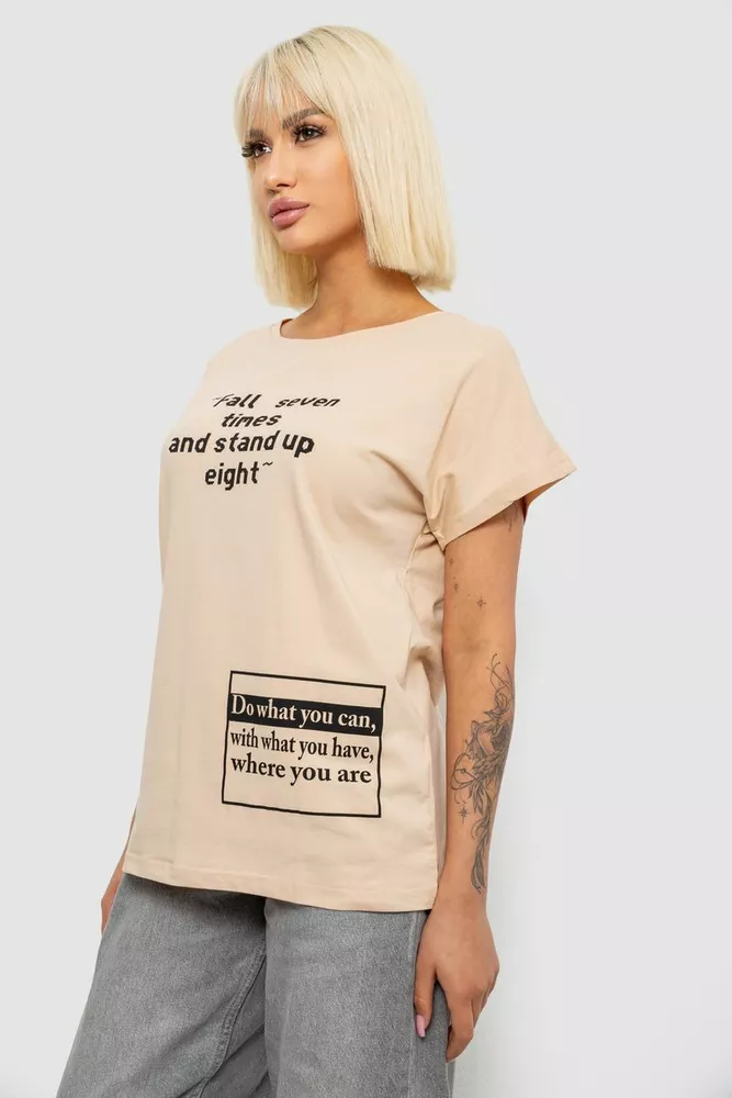 Купить Футболка женская с принтом, цвет бежевый, 244R2004 - Фото №3