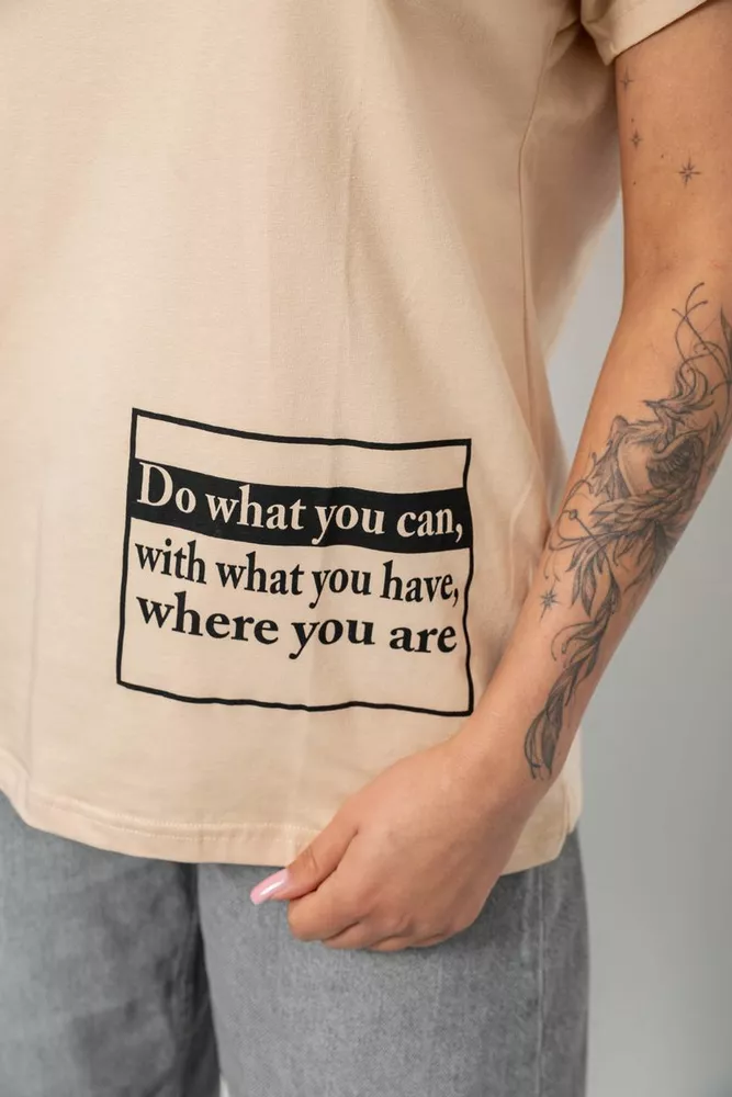 Купить Футболка женская с принтом, цвет бежевый, 244R2004 - Фото №5