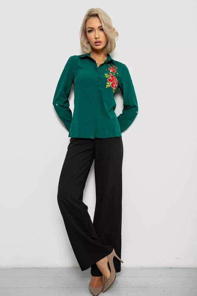 Купити Сорочка жіноча класична з аплікацією, колір зелений, 230R014 - Фото №2