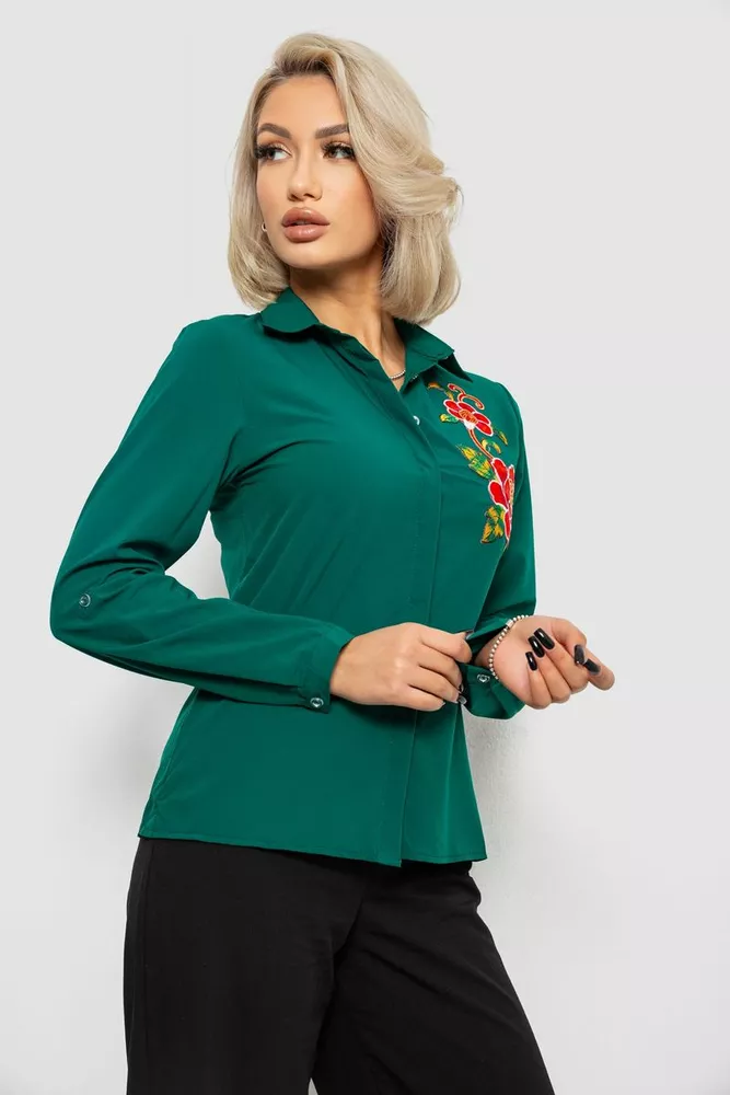 Купити Сорочка жіноча класична з аплікацією, колір зелений, 230R014 - Фото №3