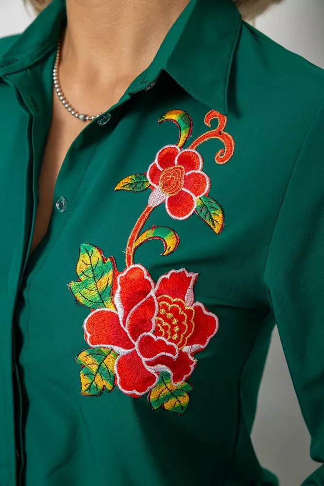 Купити Сорочка жіноча класична з аплікацією, колір зелений, 230R014 - Фото №5