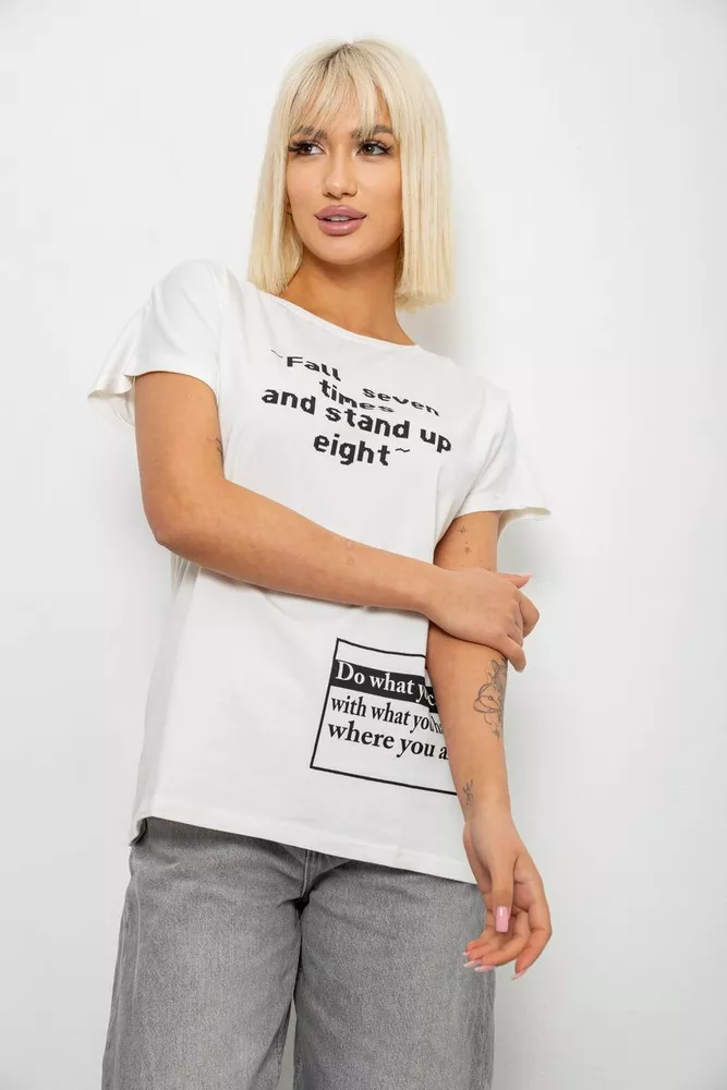 Купить Футболка женская с принтом, цвет молочный, 244R2004 - Фото №1