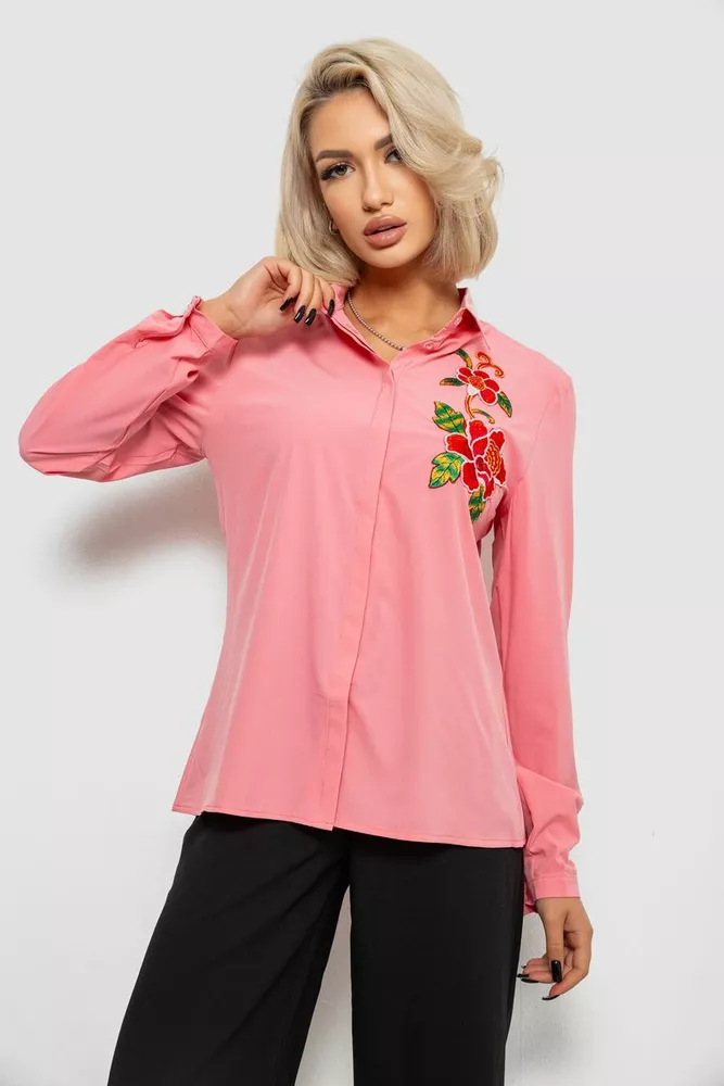 Купить Рубашка женская классическая с аппликацией, цвет розовый, 230R014 - Фото №1