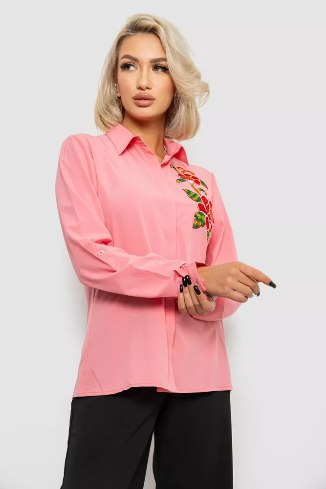 Купить Рубашка женская классическая с аппликацией, цвет розовый, 230R014 - Фото №3