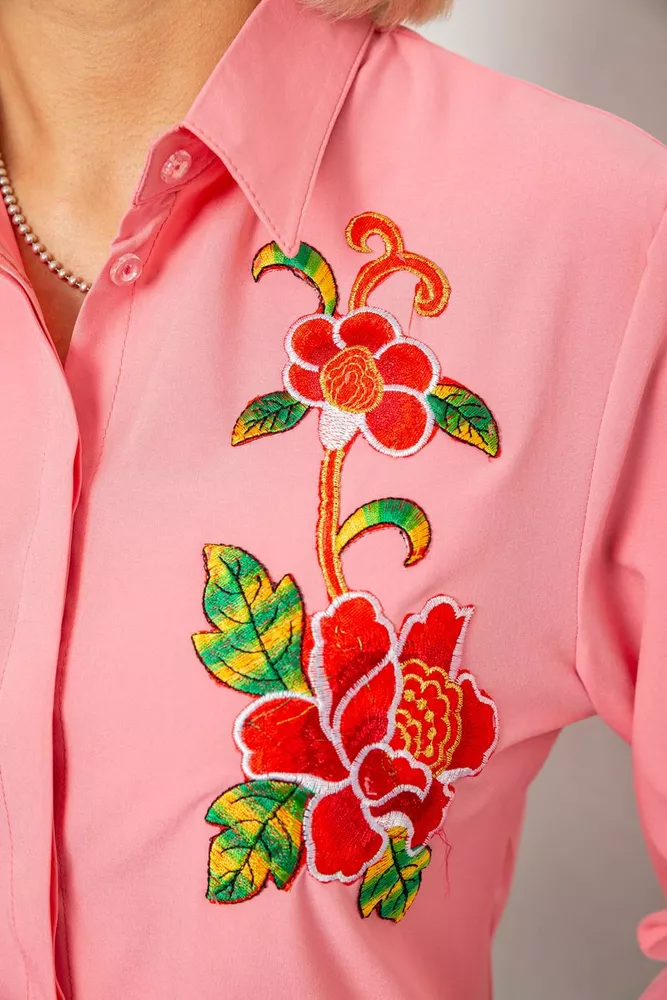 Купить Рубашка женская классическая с аппликацией, цвет розовый, 230R014 - Фото №5