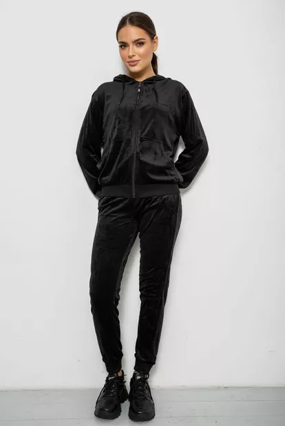 Спортивный костюм женский велюровый, цвет черный, 244R9135