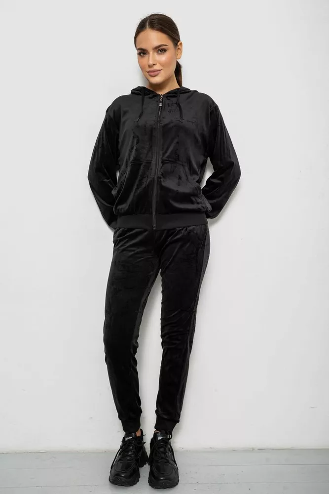 Купить Спортивный костюм женский велюровый, цвет черный, 244R9135 - Фото №1