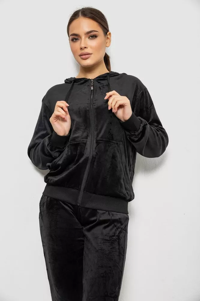 Купить Спортивный костюм женский велюровый, цвет черный, 244R9135 - Фото №2