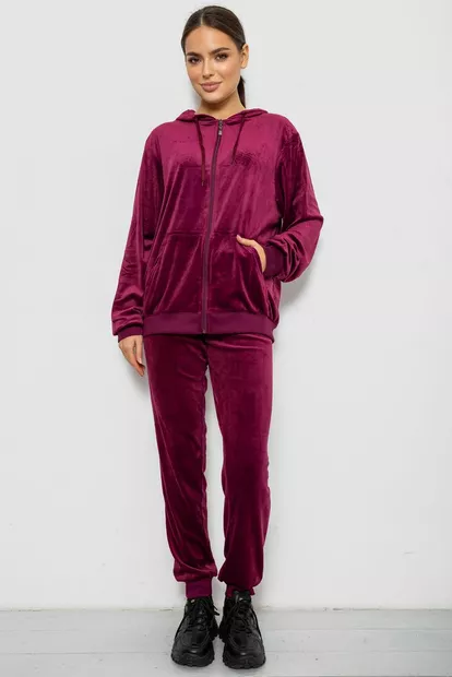 Спортивный костюм женский велюровый, цвет бордовый, 244R9135