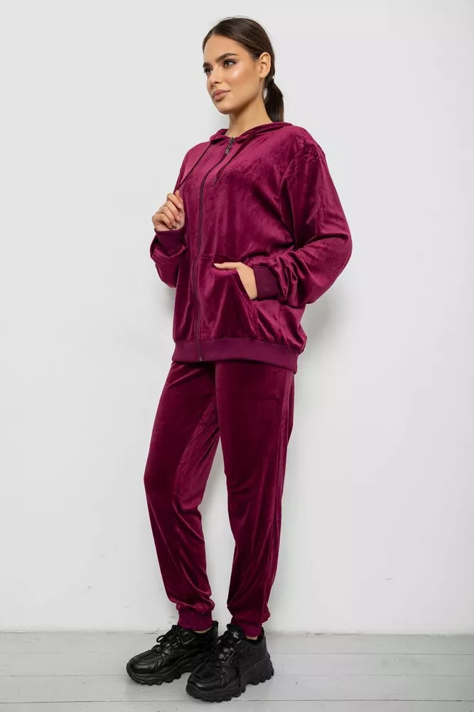 Купить Спортивный костюм женский велюровый, цвет бордовый, 244R9135 - Фото №3