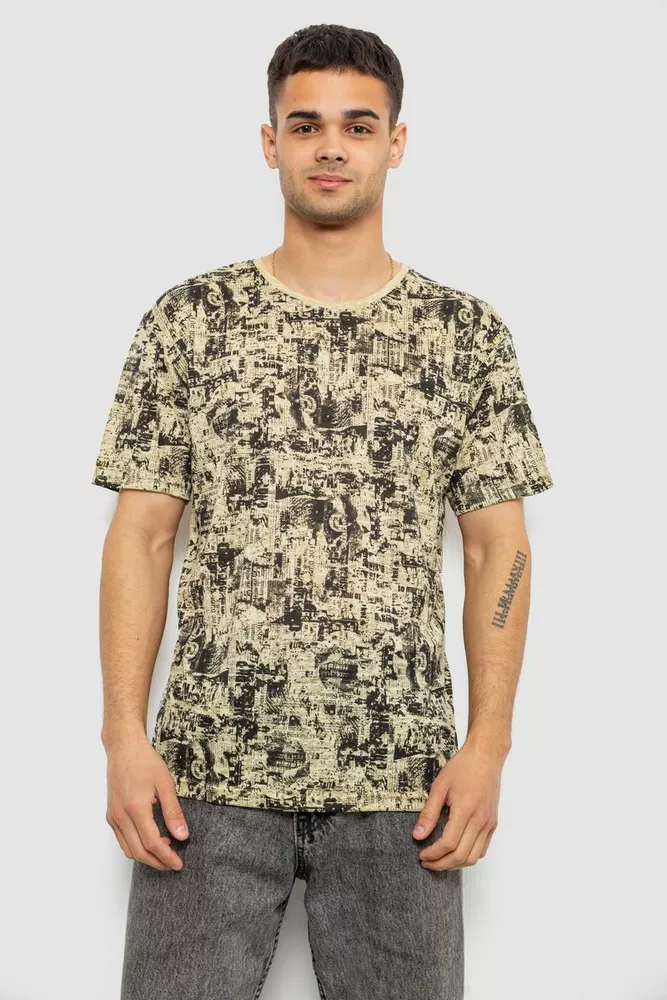 Купить Футболка мужская с принтом, цвет горчичный, 244R7036-2 оптом - Фото №1