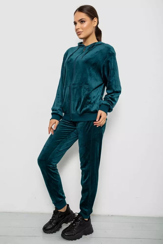 Купить Спортивный костюм женский велюровый, цвет зеленый, 244R9135 - Фото №3